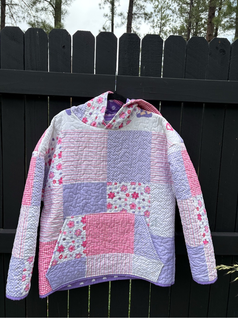Women’s  Pink & Lavender Patchwork Hooded Pullover, Upcycled